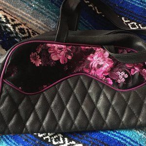 One-of-a-kind black and magenta vegan retro purse